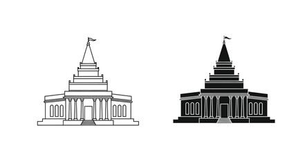 Obraz premium Two neoclassical building depictions a detailed silhouette on transparent background