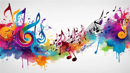 A vibrant watercolor artwork showcases an artistic cascade of musical notes and symbols in a kaleidoscope of colors, evoking the energy of sound. © SAHAD