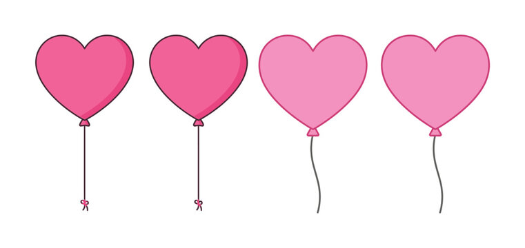 Four pink heart shaped balloons on strings
