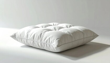 Fototapeta premium A Soft White Tufted Cushion on a White Surface.