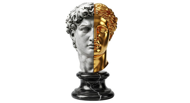 Marble and gold David statue head sculpture on black base