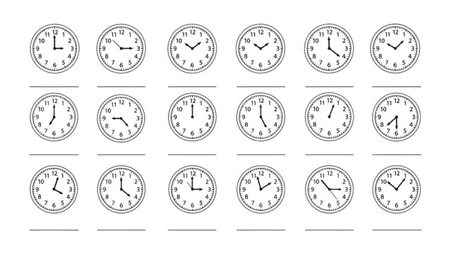 Time's Journey: A visual odyssey through the intricate dance of time, as a collection of clocks elegantly captures the essence of each hour. 