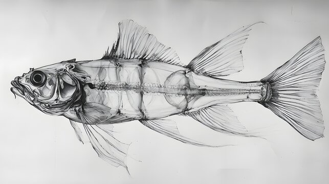 Artistic xray fish sketch with detailed scales and fins photography