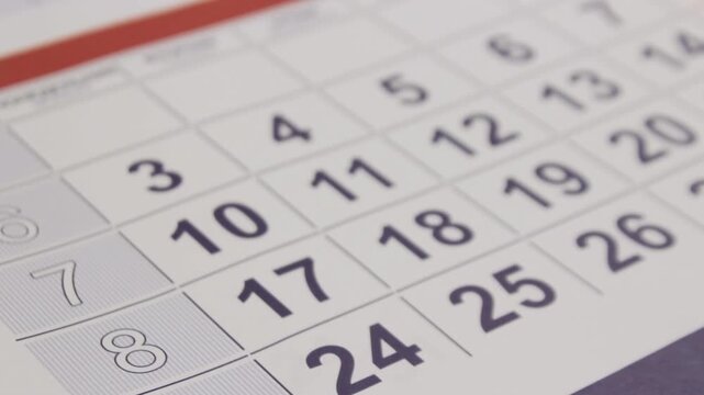 Calendar Pages Flipping Upward Close Up View. Business Time Management Concept Showing Quickly Passing Dates And Important Events. Organization Planning Schedule Background