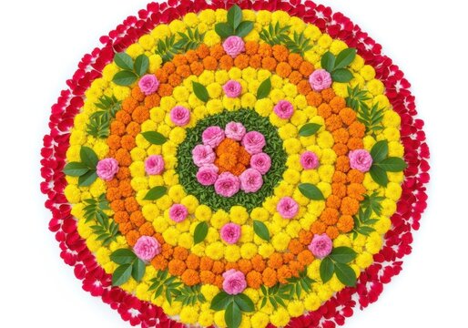 Colorful flower rangoli design isolated on white background