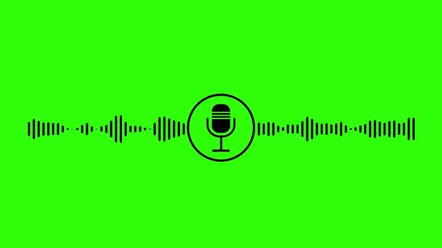 Voice recording podcast microphone icon .Digital Microphone line icon, 4k animated, Minimalist black line voice record rhythm on green screen, chroma key audio wave visualization for pod casting.