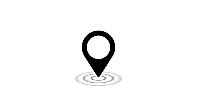 map pin icon animation simple flat, Animated white GPS location pointer and locator icon on transparent background with alpha channel. Appearing sign to indicate route and location on maps.