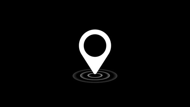 map pin icon animation simple flat, Animated white GPS location pointer and locator icon on transparent background with alpha channel. Appearing sign to indicate route and location on maps.