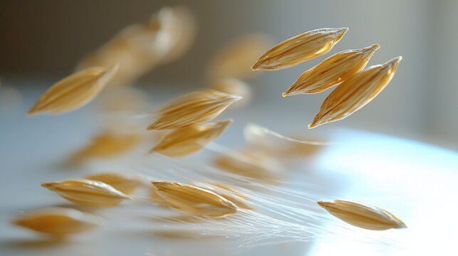 Barley grain bounce dynamic motion photography golden grains floating mid-air slow motion culinary ingredient movement kitchen action food photography