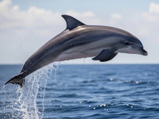 Fototapeta premium Dolphin leaping out of water isolated on white background