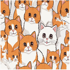 Fototapeta premium Cute Orange & White Cat Pattern – Kawaii Cartoon Kitty Seamless Design
