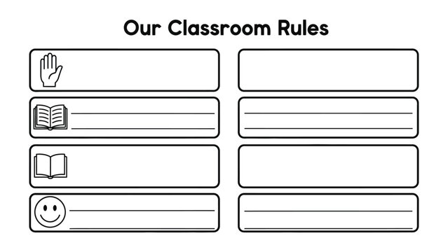 Classroom Rules Template: A simple classroom rules template, featuring icon placeholders and space for student input, fosters a sense of order and positive learning environment. 