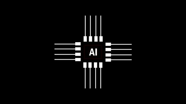 AI processor microchip icon. Artificial intelligence system symbol. Artificial intelligence is the intelligence displayed by digital machines and systems.