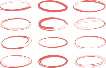 Hand drawn red circle highlight set vector illustration, marker sketch oval frames for important notes © SANDIP