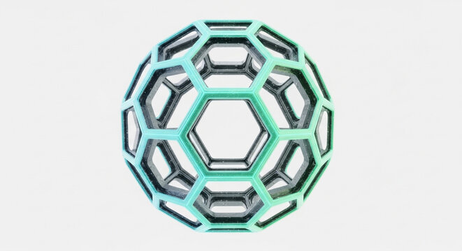 Abstract geometric sphere with hexagonal and pentagonal faces scientific molecule structure futuristic