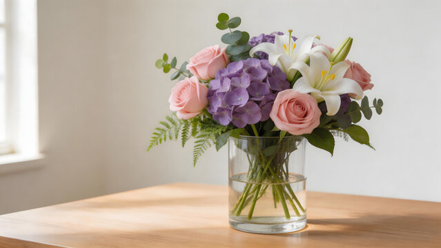 Flower arrangement in glass vase