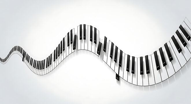 Dynamic wavy piano keys illustration, celebrating International Jazz Day with artistic musical flow