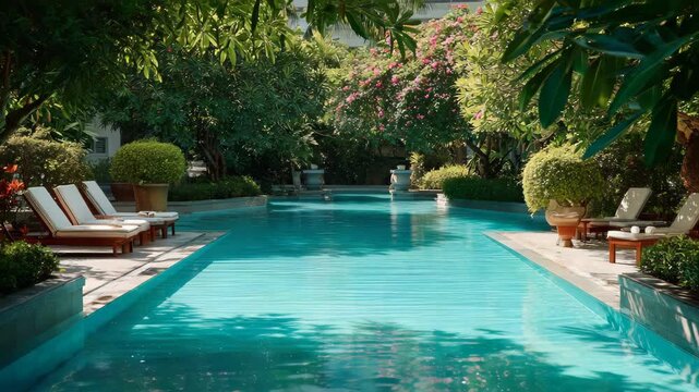 Luxury pool resort tropical garden relaxation travel destination