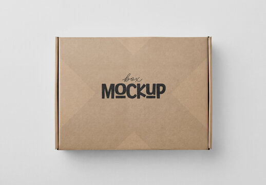 Kraft Cardboard Box Packaging Mockup with Editable Background and Top View