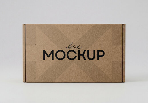 Horizontal Kraft Cardboard Box Packaging Mockup with Realistic Paper Texture and Professional Lighting