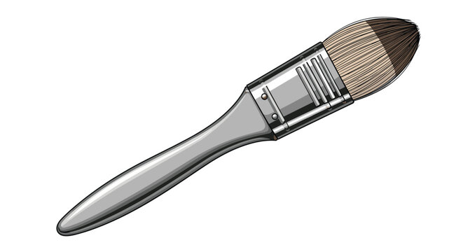 Detailed illustration of a professional makeup brush or art tool with a silver ferrule and grey handle on a white background.