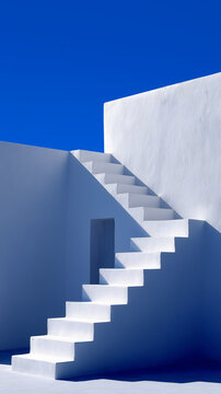 A minimal abstract architecture, modern white staircase with shadow under the blue sky