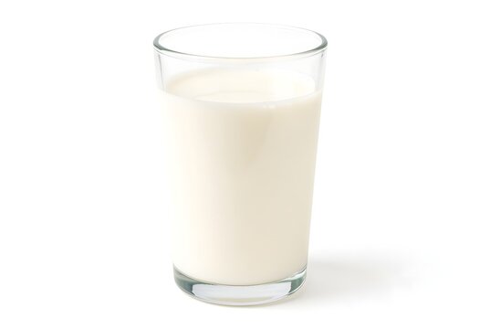 A glass of milk on a plain white background