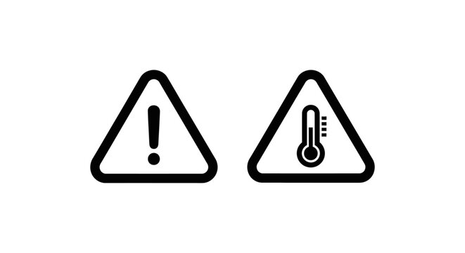 Temperature exposure warning and alert icons with temperature related warning sign thermometer icon hot weather temperature exposure illustration triangle thermometer measurement attention
