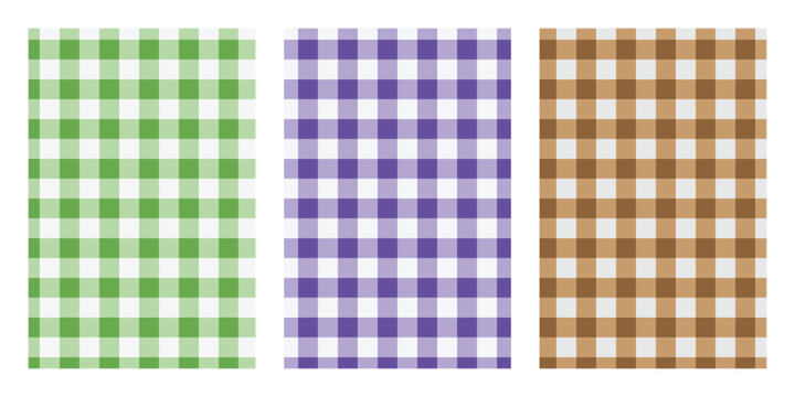 Colorful gingham patterns in green, purple, and brown pattern green purple plaid checkered. Resizable and Editable. EPS, 10.