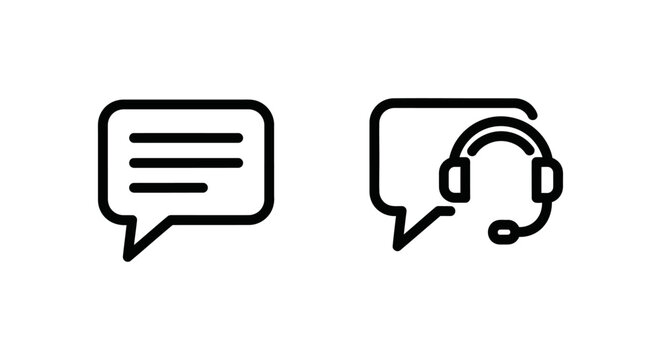 Customer service and communication icons for live chat and chat support featuring speech bubbles and a headset graphic communication assistance customer headphone microphone operator interface