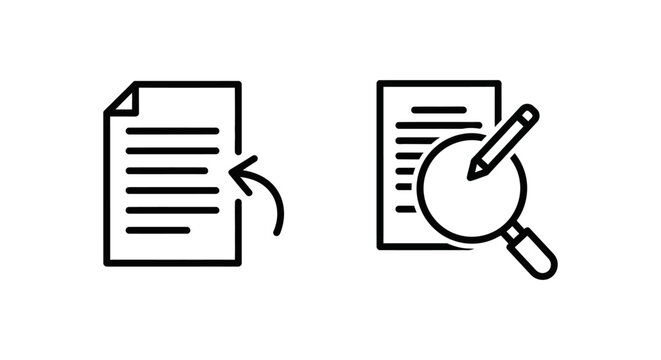 Amendment request document icon and amend request magnifying glass with pencil symbols for file editing and review amendment document magnifying revision contract agreement application
