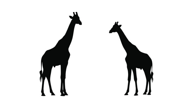 Two giraffes facing each other a striking black silhouette on transparent background