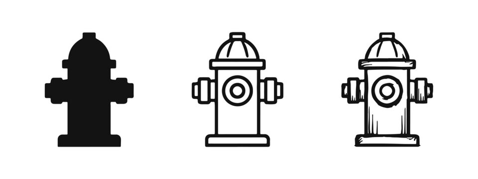 Fire hydrant vector icon set featuring three unique graphic styles