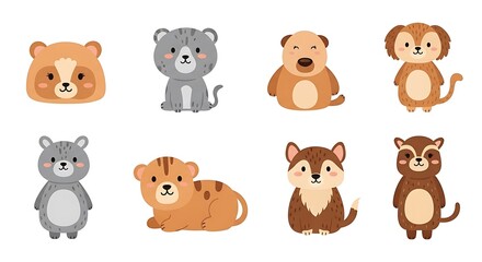 Obraz premium Adorable cartoon animals with cute expressions and colorful designs