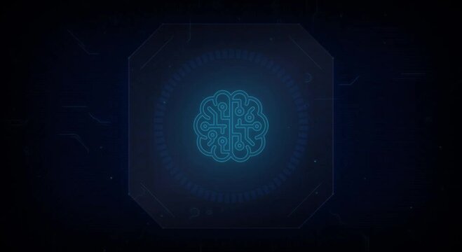 Glowing Neural Brain Centered In Digital Network Scene.