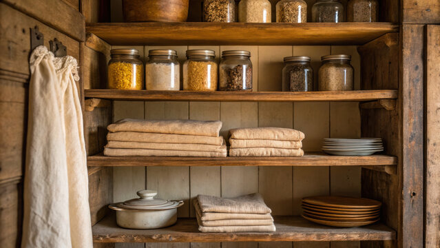 Farmhouse kitchen design shabby shelving rustic Farmhouse kitchen design shabby shelving with rustic wooden pantry shelves