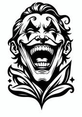 Obraz premium Laughing portrait illustration smiling face with dark hair and graphic design