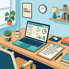 Fototapeta premium Productivity Dashboard Workspace Laptop In Garden With Mouse