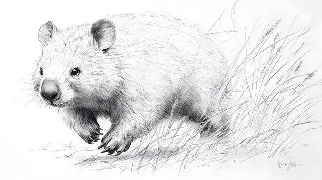 Detailed wombat face sketch art for animal themed decor image