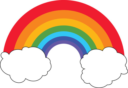 Colorful Half Rainbow with Two Clouds Cute Boho Arc Vector Design
