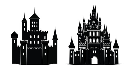 Obraz premium Two fairytale castles in black a striking silhouette on transparent background