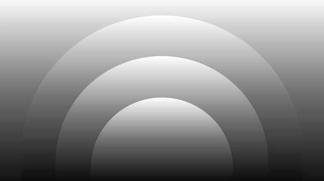 Abstract geometric black and white gradient arch motion background, concentric semi circles loop