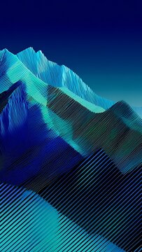 Abstract geometric mountain landscape, blue and green stylized hills digital art