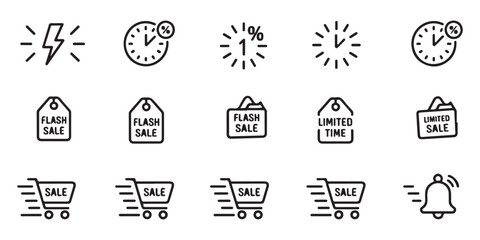 Fototapeta premium Flash sale and limited time offer icon set with shopping carts and timers