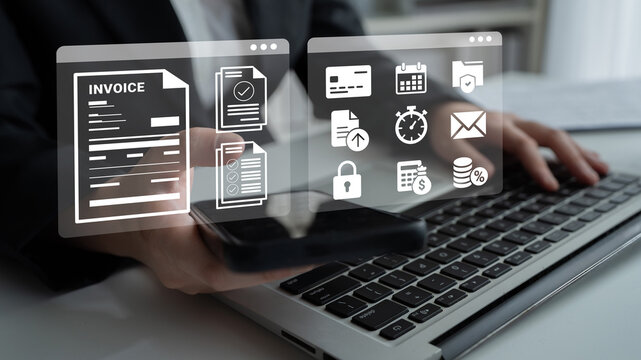 A businesswoman operates a smartphone while engaging with a laptop, showcasing modern tools for managing finances and schedules in a contemporary office environment. Ledger
