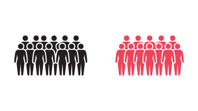 A collection of stick figures arranged in a group signifies a large population, a unified team, or a diverse gathering of individuals.