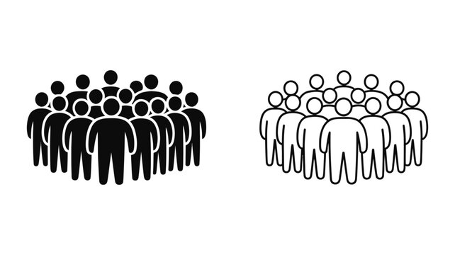 A pair of black and white icons representing a large group of people or a growing community.