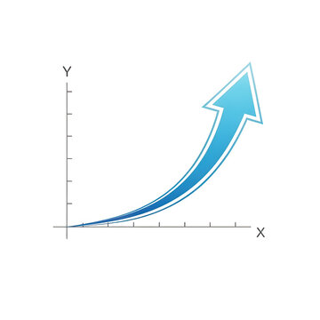 Upward curving arrow indicating growth and progress on a coordinate plane isolated on transparent background