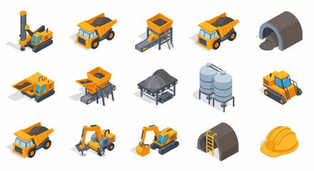 Collection of Isometric Mining Industry Equipment and Vehicles. © Fahri