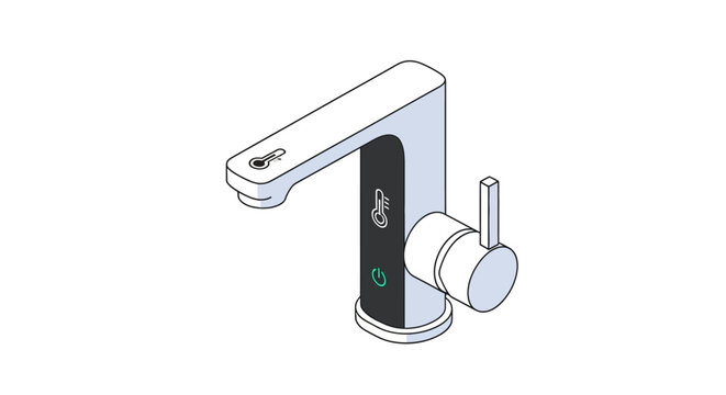 Modern Smart Faucet with Digital Temperature Display Isometric Vector Illustration